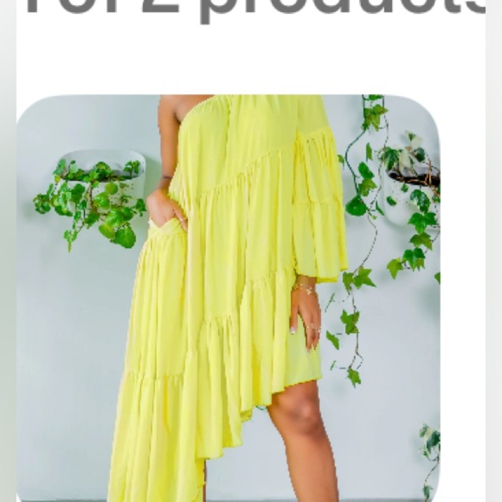 One-Shoulder Yellow/Chartreuse Ruffle Dress